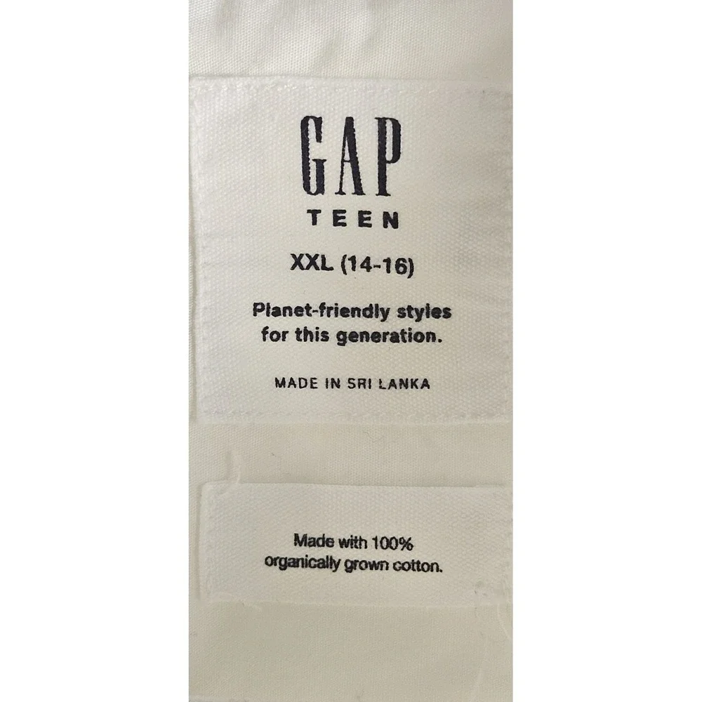 NWT GAP TEEN Organic grown cotton white long sleeve button shirt Sz XXL (14-16)